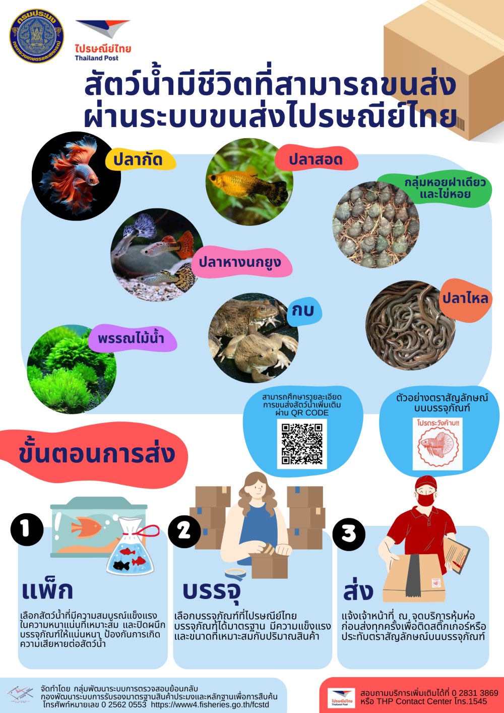 สัตว์น้ำมีชีวิตที่สามารถขนส่งผ่านระบบขนส่งไปรษณีย์ไทย