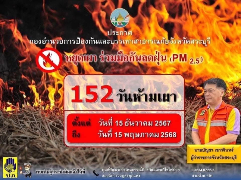 ประกาศกองอำนวยการป้องกันและบรรเทาสาธารณภัยจังหวัดสระบุรี