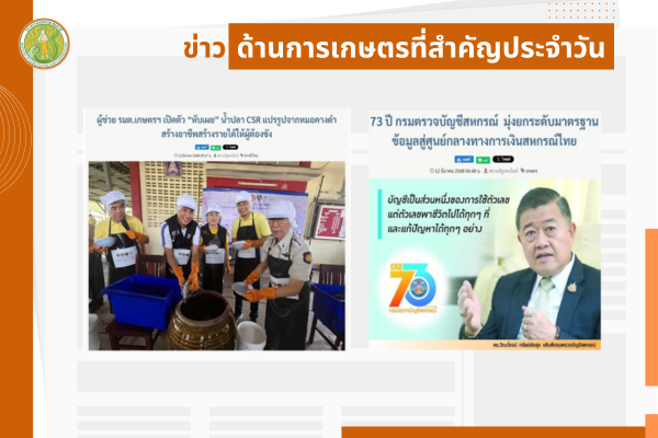 สรุปข่าวด้านการเกษตรที่สำคัญประจำวันที่ 13 มีนาคม 2568