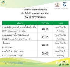 ราคากลางยางพารา ประจำวันที่ 30 ตุลาคม 2567