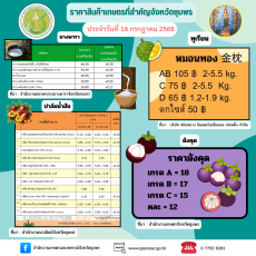 ราคาสินค้าเกษตรจังหวัดชุมพร ประจำวันที่ 16 กรกฎาคม 2568