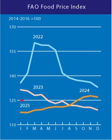 FAO รายงานข้อมูลดัชนีราคาอาหารโลก ในเดือนมกราคม 2568