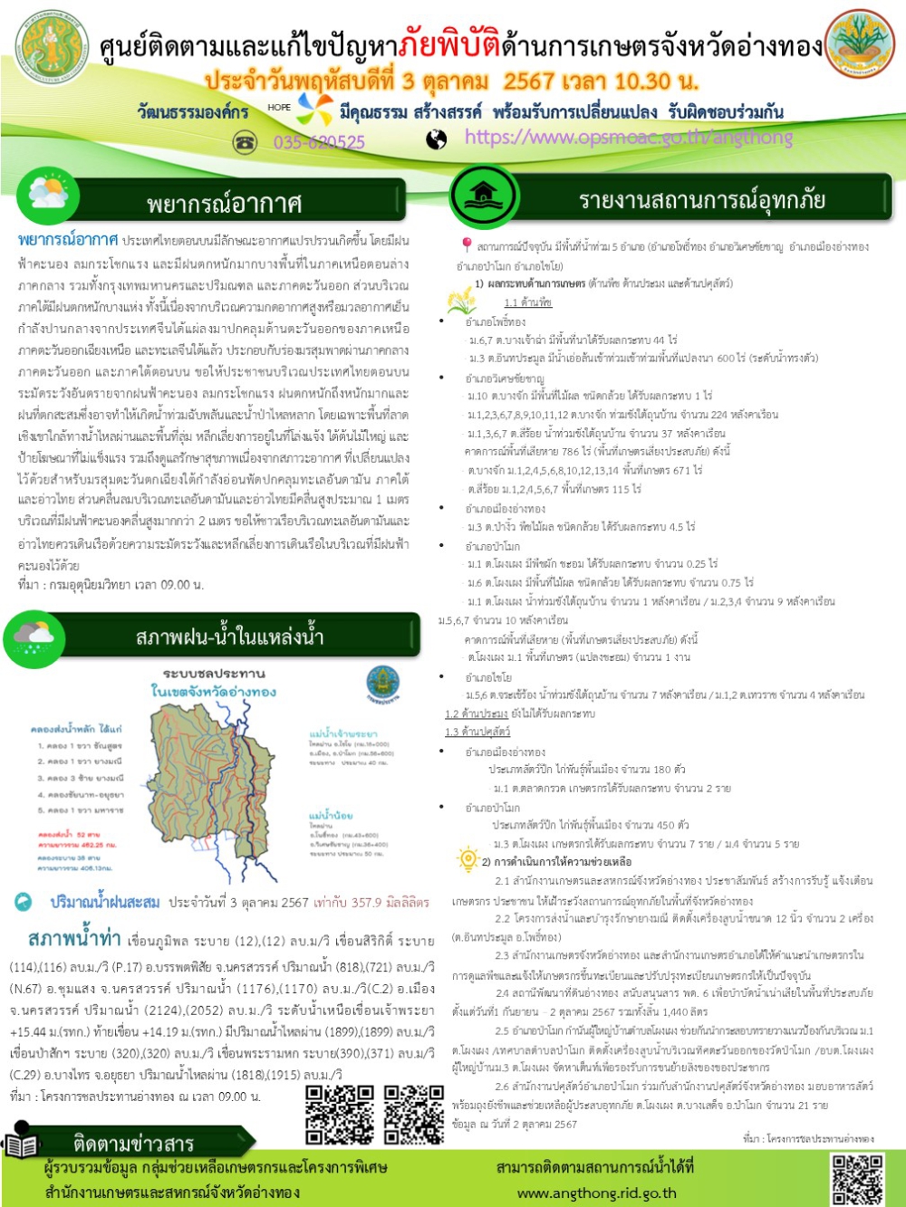 ศูนย์ติดตามและแก้ไขปัญหาภัยพิบัติด้านการเกษตรจังหวัดอ่างทอง