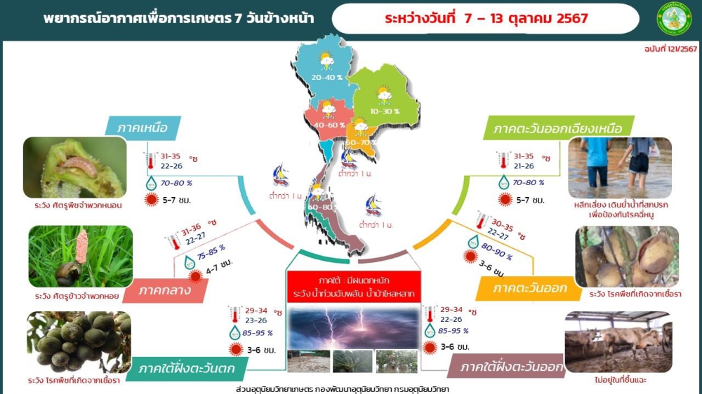 พยากรณ์อากาศเพื่อการเกษตร 7-13 ตุลาคม 2567