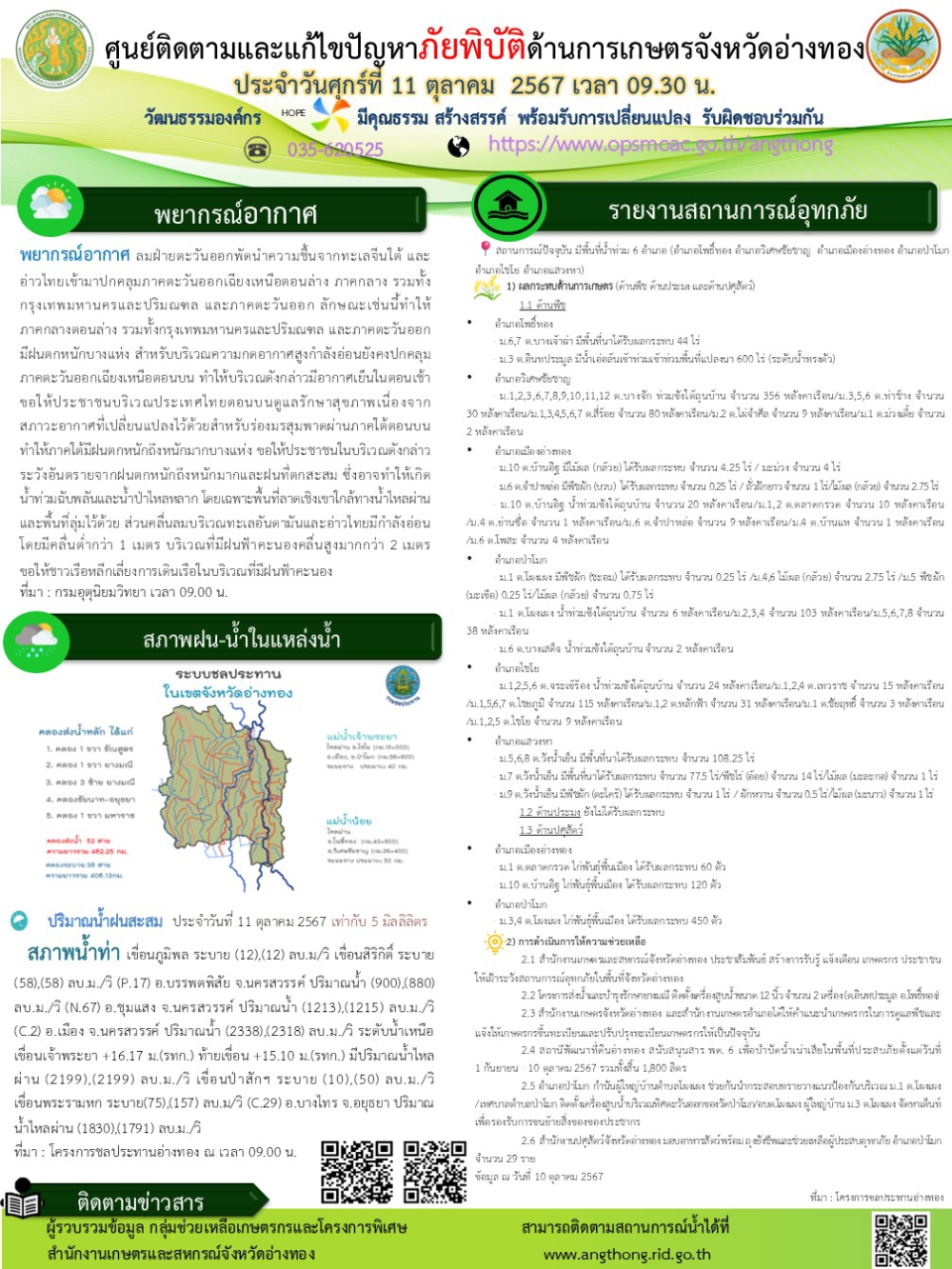 ศูนย์ติดตามและแก้ไขปัญหาภัยพิบัติด้านการเกษตรจังหวัดอ่างทอง