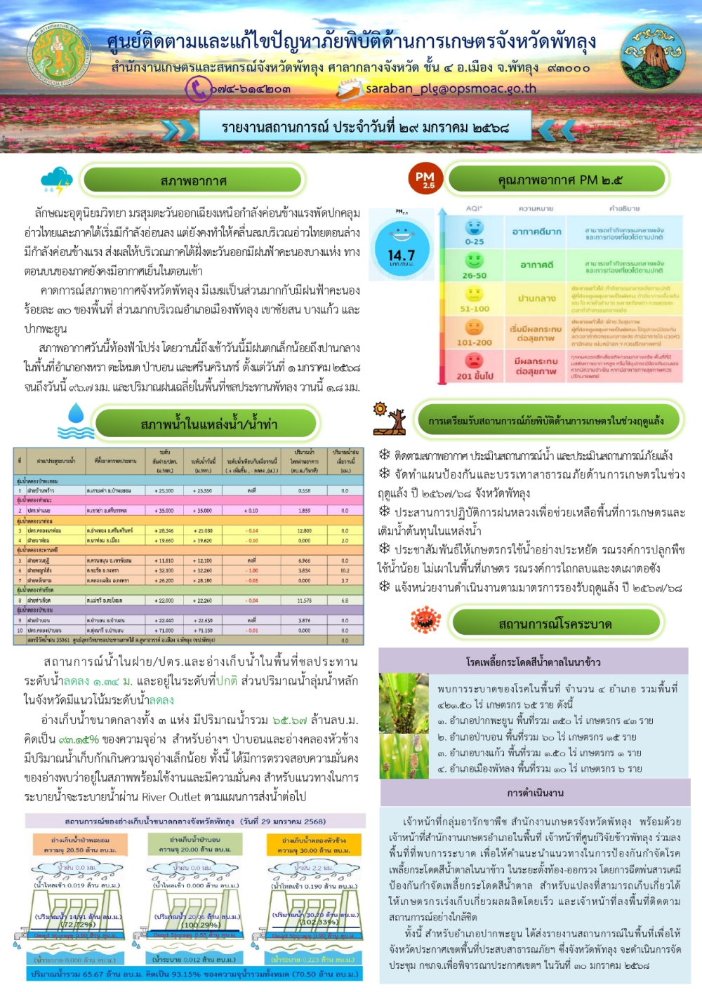 สรุปสถานการณ์ภัยพิบัติด้านการเกษตรในพื้นที่จังหวัดพัทลุง