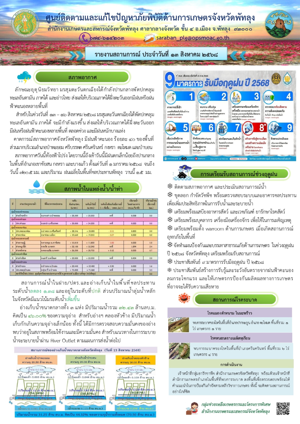 สรุปสถานการณ์ภัยพิบัติด้านการเกษตรในพื้นที่จังหวัดพัทลุง