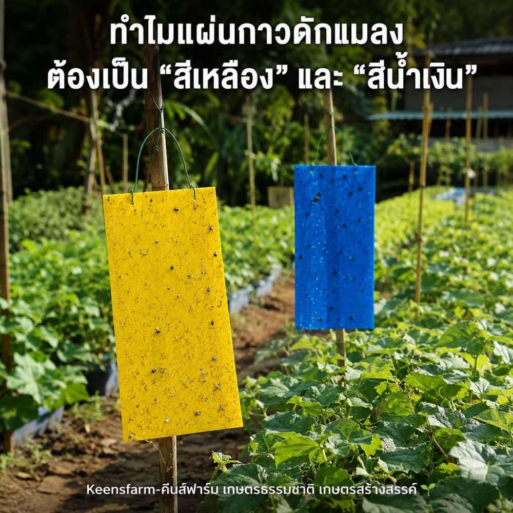 ทำไมแผ่นกาวดักแมลงจึงมี “สีเหลือง” และ “สีน้ำเงิน”?