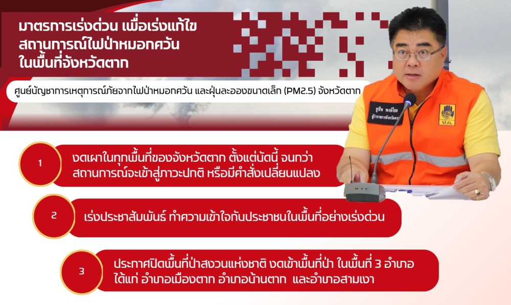 มาตรการเร่งด่วนเพื่อเร่งแก้ไขสถานการณ์ไฟป่าหมอกควันในพื้นที่จังหวัดตากให้กลับสู่ภาวะปกติโดยเร็ว