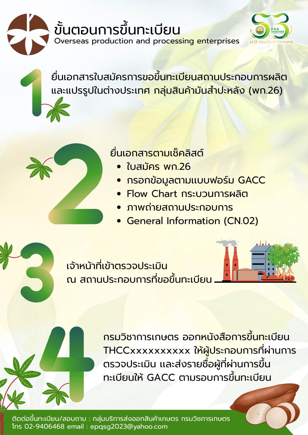 คําขอขึ้นทะเบียนสถานประกอบการผลิตและแปรรูปมันสําปะหลัง