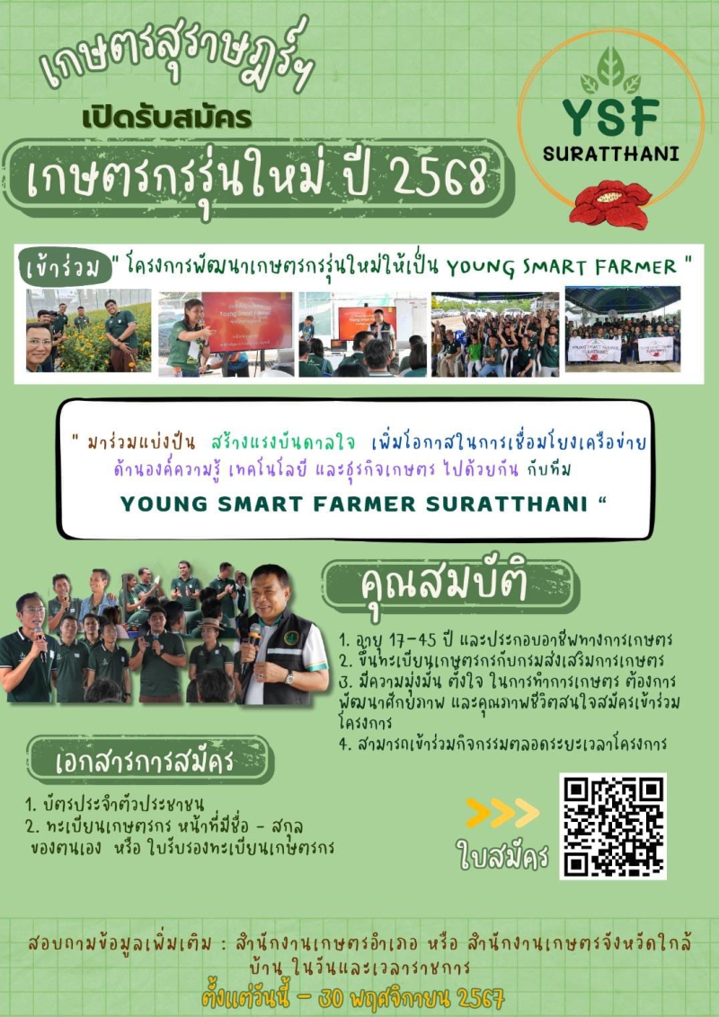 เกษตรสุราษฎร์ฯ รับสมัคร Young Smart Farmer เกษตรกรรุ่นใหม่ ปี 2568