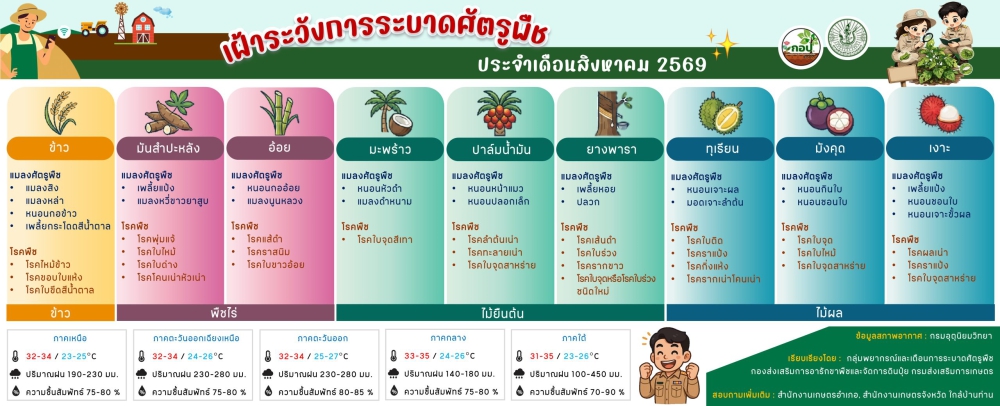 เตือนเฝ้าระวังศัตรูพืชประจำเดือน